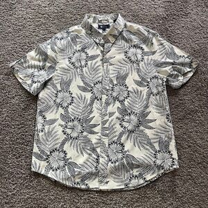 Reyn Spooner Hawaiian Shirt Floral White Blue Short Sleeve Camp Button Down L